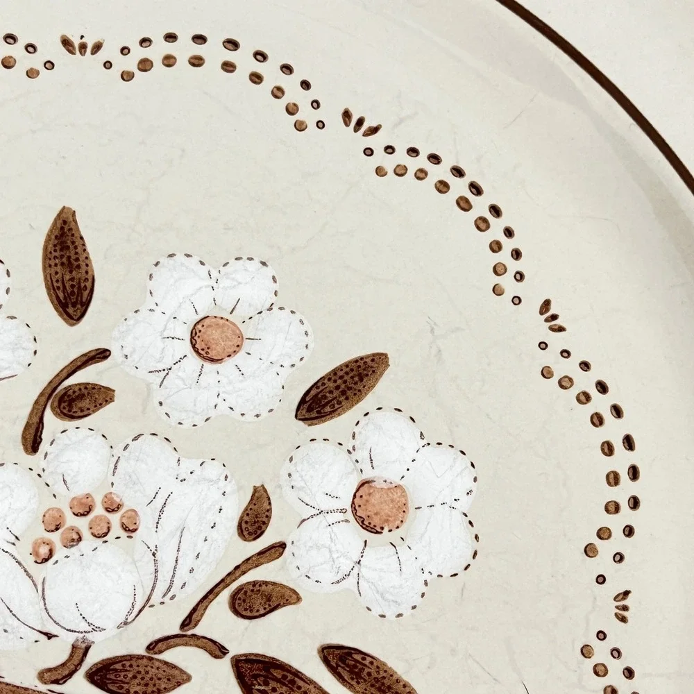 Hearthside Cumberland Dinner Plate  Cream Brown May blossom Floral 10in Set of 2